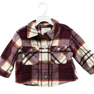 Zara Baby 18-24M Plaid Shacket Wool Blend Burgundy‎ Shirt Jacket Fall Autumn